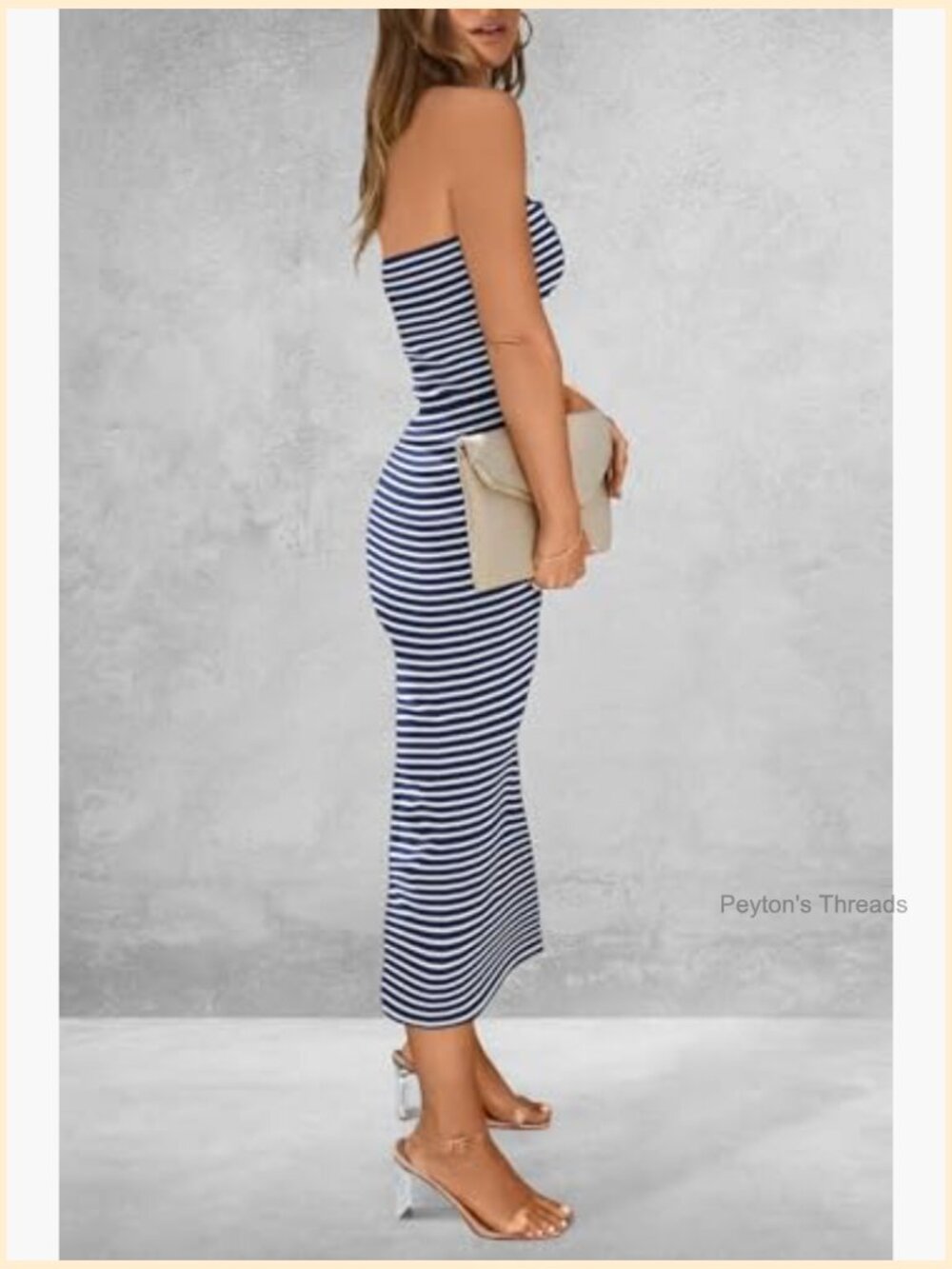 Ribbed Strapless Bodycon Maxi Tube Dress Side Slit - Picture 2 of 7